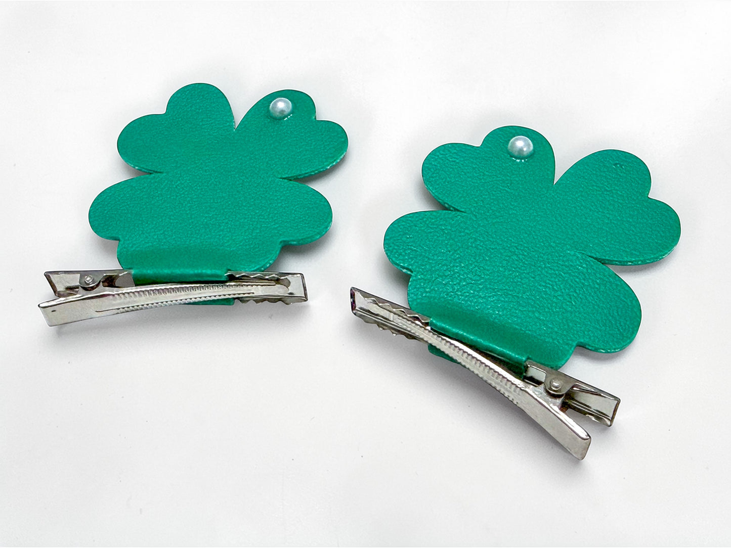 St. Patrick's Day Clover Piggy Hair Clips - Green Pigtail Clips for Girls