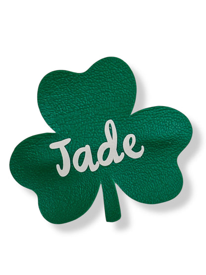 Personalized Clover Hair Clip – Custom Name St. Patrick’s Day Bow (3”)