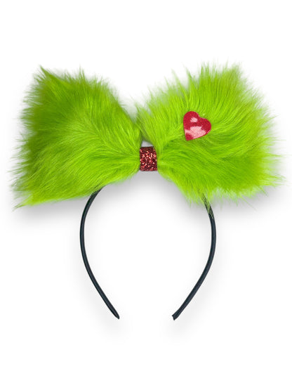 Green Fur Headband Bow