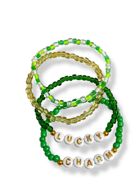 St. Patrick’s Day Lucky Charm Bracelet – Custom Beaded Stretch Bracelet for Girls
