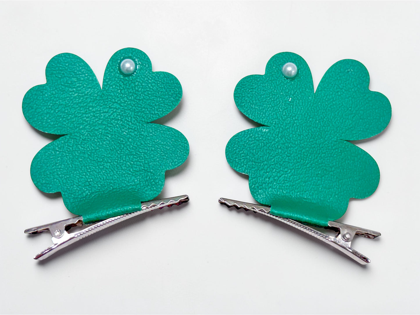 St. Patrick's Day Clover Piggy Hair Clips - Green Pigtail Clips for Girls
