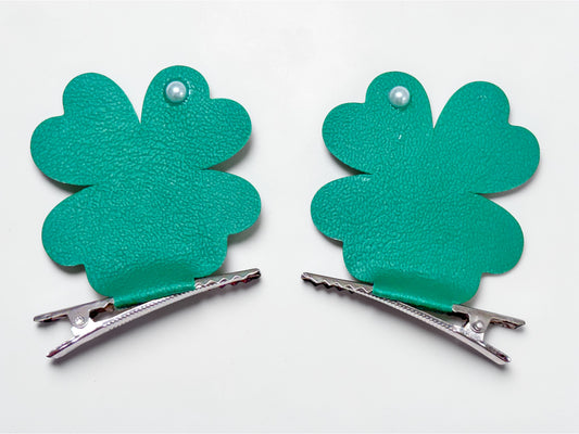 St. Patrick's Day Clover Piggy Hair Clips - Green Pigtail Clips for Girls